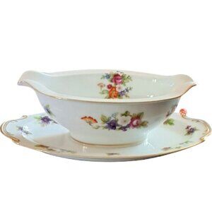 VTG Mikuni China, made in Japan, Dresden Rose, Gravy Boat w/Attached Underplate